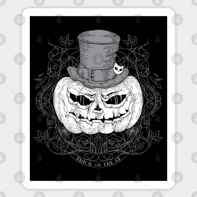 Halloween pumpkin original illustration black and white. Jack o Lantern Trick or treat. Magnet by ChrisiMM